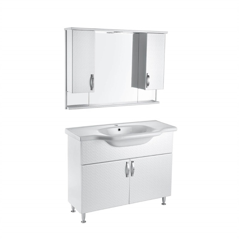 Çelik Ayna Ayaklı Lavabolu Banyo Dolabı Set PVC 100 cm