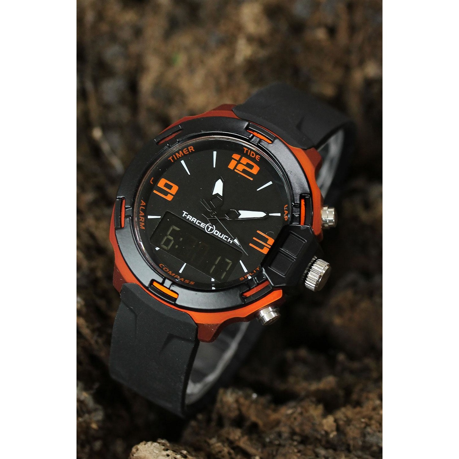 Spectrum Digital Analog Siyah Silikon Kordonlu Turuncu Kadran Spor Saa