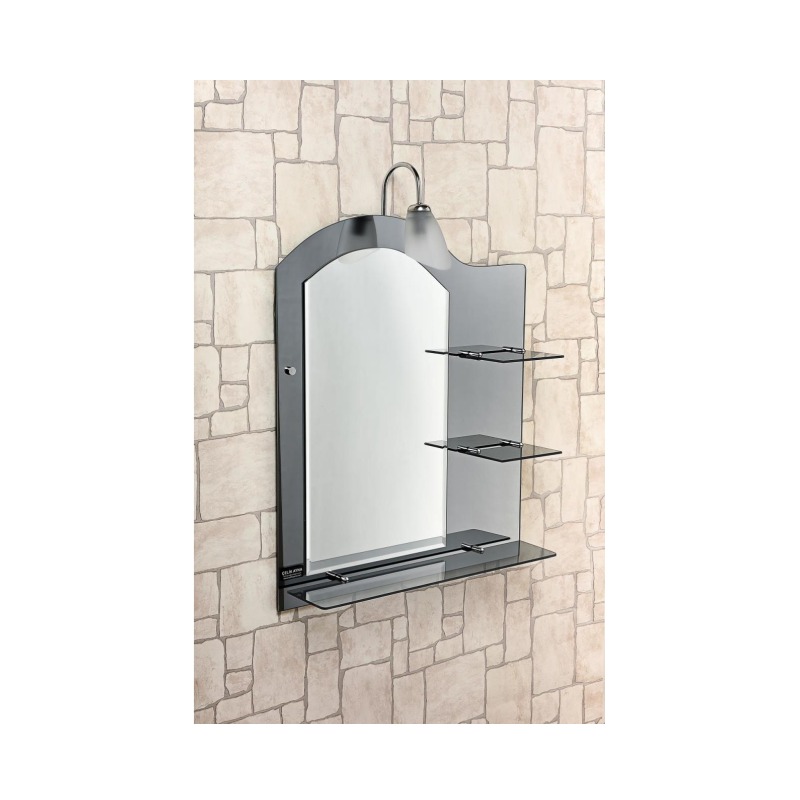 Çelik Ayna Cem Aplikli Raflı Füme Ayna