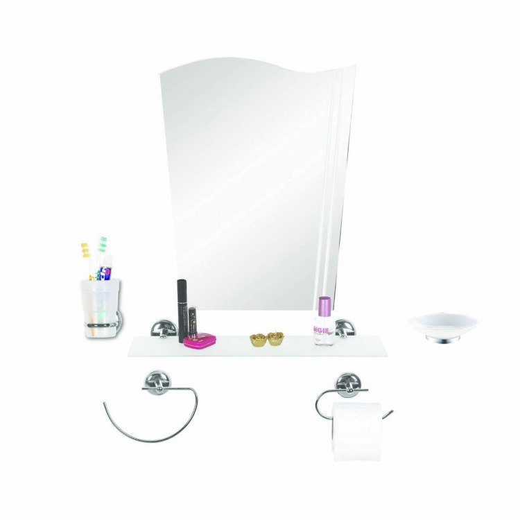 Çelik Ayna Eko Nilüfer Krom Banyo Aynası Set